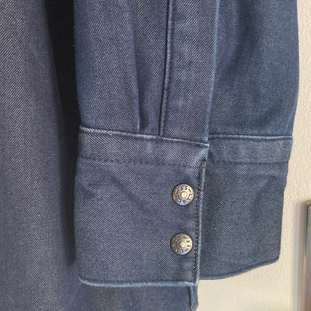 Levis Mens Size XXL Dark Blue Denim Cotton Lined Jacket Snap Front Relaxed Fit